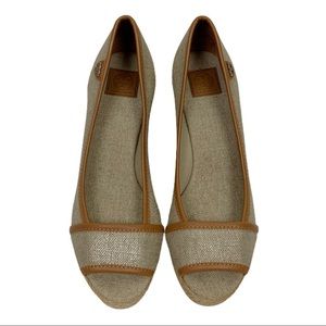 Tory Burch Espadrille Open Toe Wedge Heels Tan 7.5